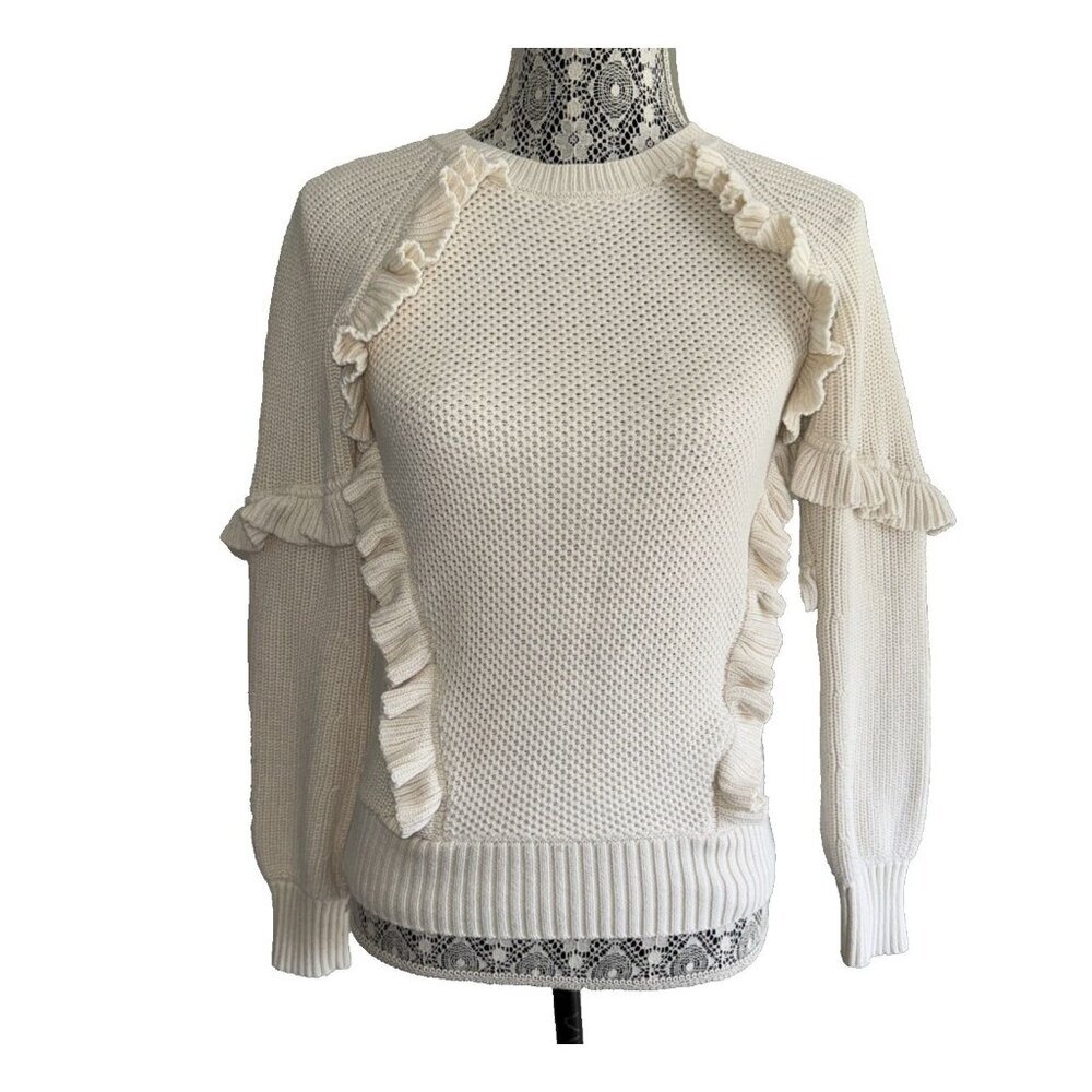 Ruffel Sweater, XS,‎ women's, IVORY, long sleeve, BOHO, fairy, trad mom
